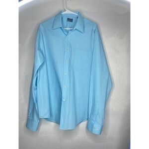 Van Heusen Fitted Wrinkle Free Dress Shirt Mens XL 17 36/37 Light Blue Button D